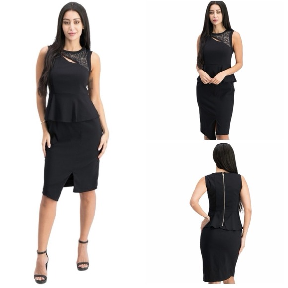 Thalia Sodi Dresses & Skirts - Vintage Thalia Sodi Peplum Asymmetric‎ Dress Sz 12 Lace Cutout